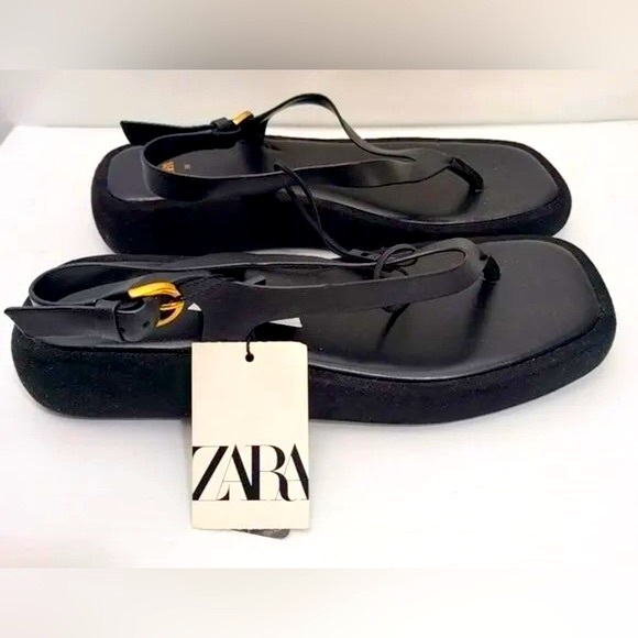 Zara Shoes - FLATFORM LEATHER SANDALS Black ZARA